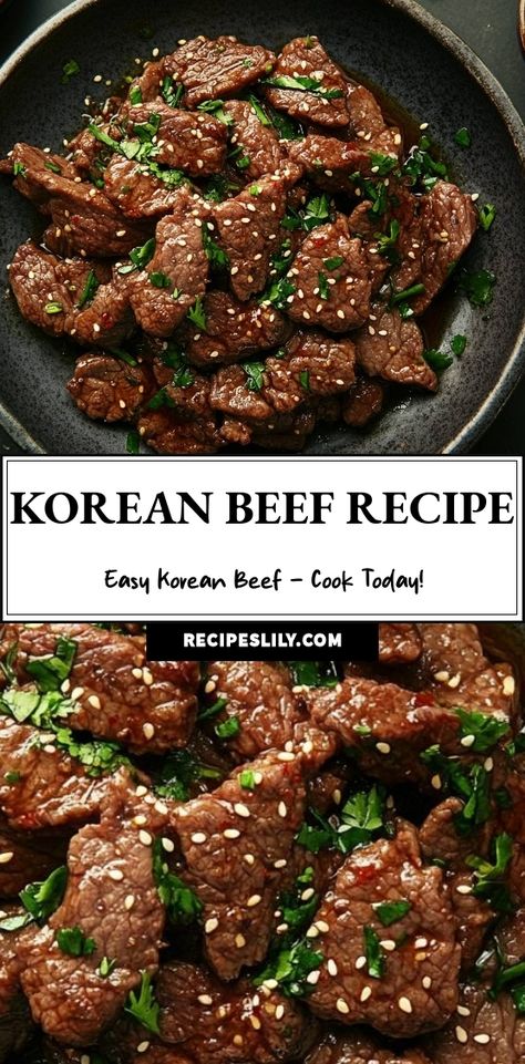 I've discovered the perfect Easy Korean Beef recipe that is not only quick to make but also bursting with flavor! This dish combines tender beef with a sweet and savory sauce, topped with sesame seeds and fresh herbs. It's the perfect meal for any night of the week. Cook it today and enjoy a taste of Korea at home! Korean Beef With Stew Meat, Chuck Roast Korean Beef, Korean Beef Meal Prep, Korean Meat Dishes, Korean Barbecue Beef, Korean Beef Sauce Recipe, Korean Beef Tips, Crispy Beef Chinese, Keto Korean Beef