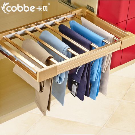 Cabernet telescopic sliding pants rack thickening trousers hanging rack multifunction pants hanger closet hardware with damping(China (Mainland)) Gents Pants, Hanger Closet, Hanging Pants, Closet Hardware, Pants Hanger, Pants Rack, Closet Renovation, Wardrobe Cabinet, Hanger Organizer