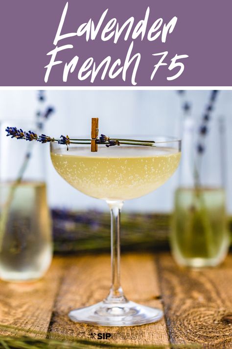 Classic French 75 with the addition of Lavender simple syrup.  This prosecco and gin cocktail tastes even better than it looks! #prosecco #sparklingcocktail #drinks #lavender #floraldrinks French 75 Recipe, Lavender Drink, Lavender Simple Syrup, Prosecco Drinks, Lavender Cocktail, French 75 Cocktail, Sparkling Cocktail, Lavender Syrup, Prosecco Cocktails