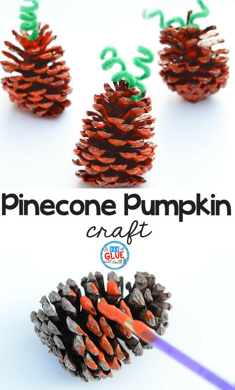 Pumpkins are one of my favorite things about fall and this cute, simple pinecone pumpkin craft is perfect for your students. Use pinecones from your nature walk collection or use smaller store-bought round pinecones along with just a few supplies to make this quick craft with preschool or kindergarten students to get festive for Autumn! I love this hands-on fall craft for students and how this nature craft looks in your classroom once they dry! Fall Nature Crafts Preschool, Pinecone Pumpkin Craft, Pinecone Crafts Preschool, Pinecone Pumpkin, Nature Walk Collection, Preschool Autumn, November Preschool, Thumbprint Crafts, Pinecone Crafts