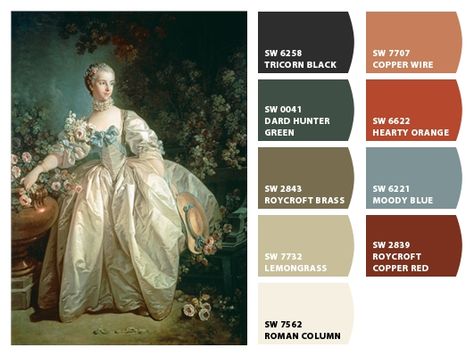 Baroque Color Scheme, Bougerou Paintings, Rococo Palette, Rococo Color Palette, Georgian Aesthetic, Color Theory Painting, Color Theories, Color Wheel Projects, Rococo Painting