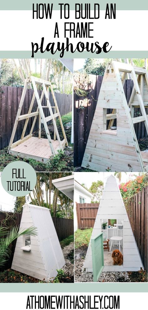 Outdoor Play House, Frame Playhouse, Simple Playhouse, Diy Kids Playhouse, A Frame Playhouse, Playhouse For Kids, Playhouse Kits, Outdoor Playhouse, Playhouse Plans