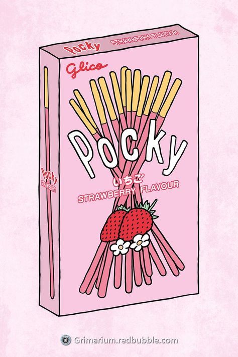 Drawing Food Ideas, Pocky Drawing, Cute Food Art Drawing, Strawberry Drawing Aesthetic, Biscuit Drawing, Pocky Aesthetic, Food Drawing Sketches, Food Art Drawing, Pocky Strawberry