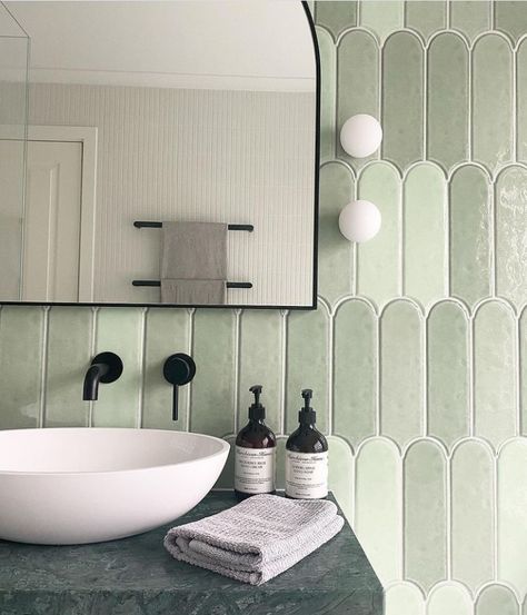 Green Bathroom Tiles, Green Subway Tile, Green Tile Bathroom, Luxe Bathroom, Downstairs Bathroom, Green Tile, Bathroom Tiles, Bathroom Floor Tiles, Green Bathroom