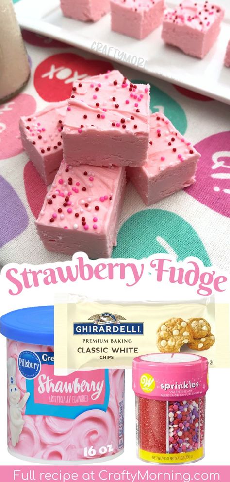 Valentine Fudge, Pink Fudge, Vday Dessert, Valentine Deserts, Strawberry Fudge Recipe, Valentines Day Dessert, Idea Valentines Day, Strawberry Fudge, Home Made Candy