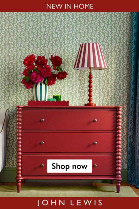 Your new season home 🏡 Designed for you, whatever your style ✨ Bedroom Panelling, Red Theory, John Lewis Home, Red Dresser, Maine Cottage, Uni Room, Night Table, Diy Interior, Spare Room