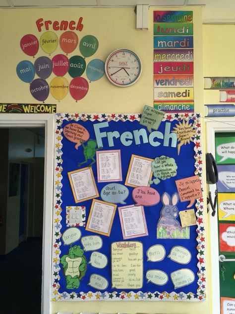 French board ks2 year 3 French Display Ks2, Core French Classroom, French Classroom Display, French Bulletin Board Ideas, Corchos Ideas, French Bulletin Boards, French Classroom Decor, French Display, Display Boards For School