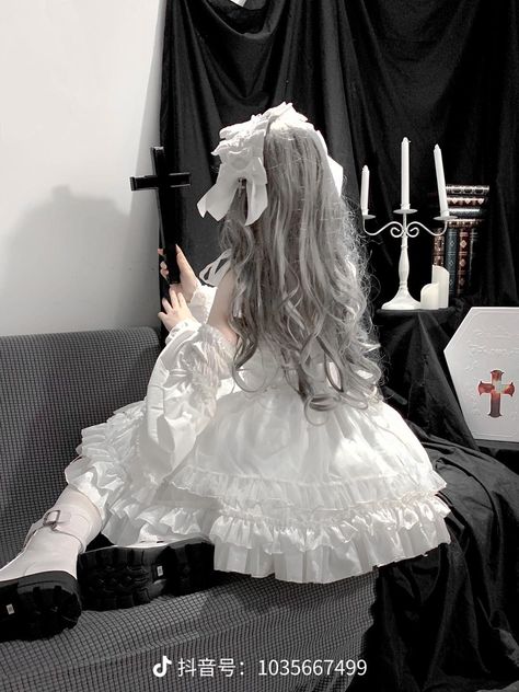 White Ghostly Dress, Ghostcore Outfits Aesthetic, Light Goth, Dollcore Outfits, Modest Girly Outfits, Goth Outfit Ideas, Ross Dresses, White Goth, Dress Aesthetic