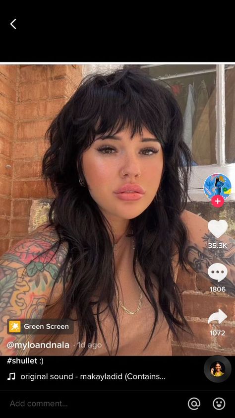 Modern Day Mullet For Women, Really Short Layers On Long Hair, 2 Halves Of A Whole Tattoo, Fashion Mullet Women Long, Long Funky Haircut, Long Mullets Woman, Womans Mullets Long, 2023 Edgy Hair, Black Shag With Bangs