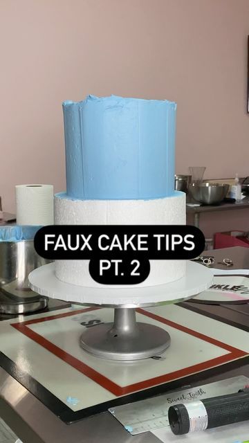 The Cake Dealer on Instagram: "Let’s talk icing a faux cake… So I’ve seen some people use the patch and paint from your local hardware store and I’ve seen some people make their own buttercream to cover their faux cakes… but what I like to do is use Sam’s buttercream In my opinion Sam’s buttercream is working smarter and not harder you get a large amount for an expensive price… you cut the labor of making icing…you can color it to whatever color you may need …you can use one bucket on multiple Faux Wedding Cakes For Display, Faux Cakes For Display, Making Icing, Faux Cake, Dummy Cake, How To Make Icing, Tall Cakes, Fake Cake, Fake Bake