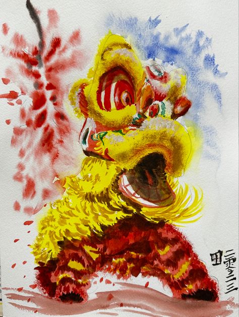 Chinese dragon dance Lunar New Year Watercolor, Celebration Art Gcse, Watercolours Art, Art Coursework, Chinese Lunar New Year, Gcse Art Sketchbook, New Year Art, Image Reference, Gcse Art