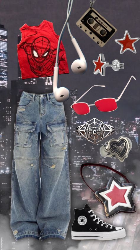 #outfitinspo #spiderman #art #red#ootd#ootdinspo #star#stargirl#spidermanaesthetic Aesthetic Red Outfits, Red Outfit Inspiration, Red Ootd, Spiderman Outfit, Punk Style Outfits, Red Outfits, Mood Clothes, Future Outfit, Top Clothing