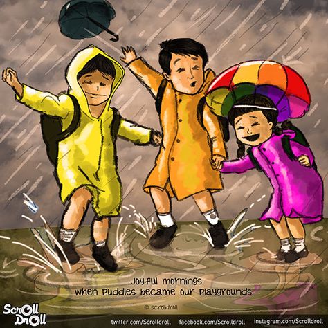 The earthy smell of rain still fills our hearts with joy! Smell Of Rain, Indian Illustration, School Images, Best Background Images, Art Drawings For Kids, Cool Art Drawings, Art Drawings Simple, Drawing For Kids, Childhood Memories