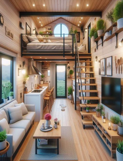 Offgrid Home, Small Open Plan Kitchens, Modern Tiny Home, Loft Style Interior, House Community, Live Sustainably, Tiny House Loft, Barn Renovation, House Loft