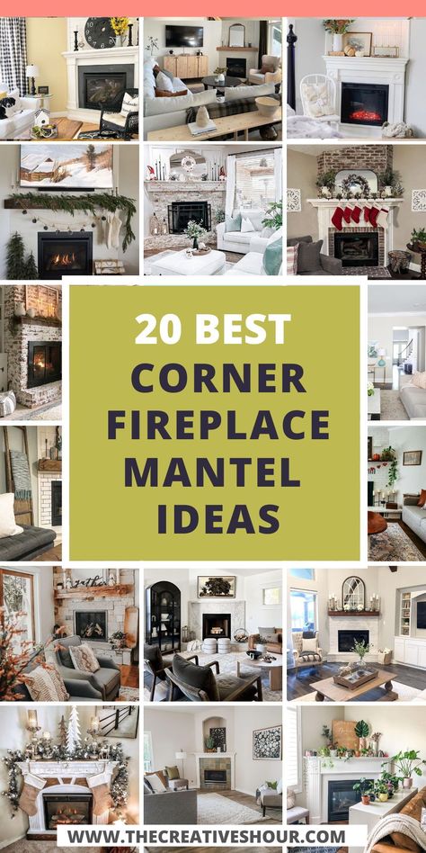 Discover the Charm of Corner Fireplace Mantels: Transform your corner space into a cozy haven with a corner fireplace mantel. Learn how to choose, design, and decorate your mantel to make it the focal point of your room. Ideas For Corner Fireplaces, Corner Fireplace Stone Ideas, Updating Corner Fireplace, How To Update A Corner Fireplace, Corner Fireplace Wall Decor, Styling A Corner Fireplace, Cozy Living Rooms With Corner Fireplace, Den With Corner Fireplace, Living Rooms With Corner Fireplace Ideas