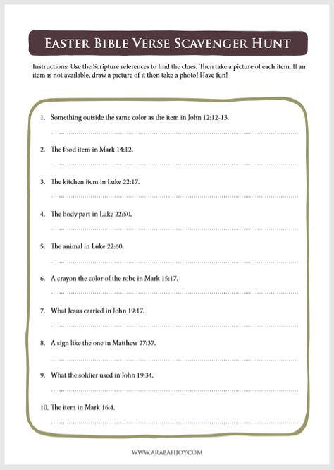 Take kids through the Easter story the fun and interactive way! This Easter scavenger hunt will teach children the Easter story while they take photos of various items found in the biblical account. What a great Easter tradition! #Easter #scavengerhunt Easter Bible Verse Scavenger Hunt, Easter Bible Scavenger Hunt, Easter Hunt Games, Bible Verse Scavenger Hunt, Scripture Scavenger Hunt, Bible Scavenger Hunt, Faith Activities, Easter Advent, Awana Sparks