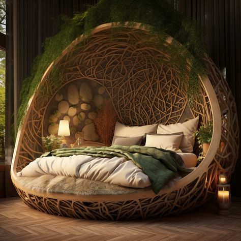 18 Fantasy Beds: Awakening Imagination Through Dreamy Designs - Quiet Minimal Circular Hanging Bed, Wooden Circle Bed, Fantasy Beds, Round Bed Cottagecore, Circle Mattress Round Beds, Fantasy Bed, Royal Bedroom Circle Bed, Seashell Mermaid, Circle Bed