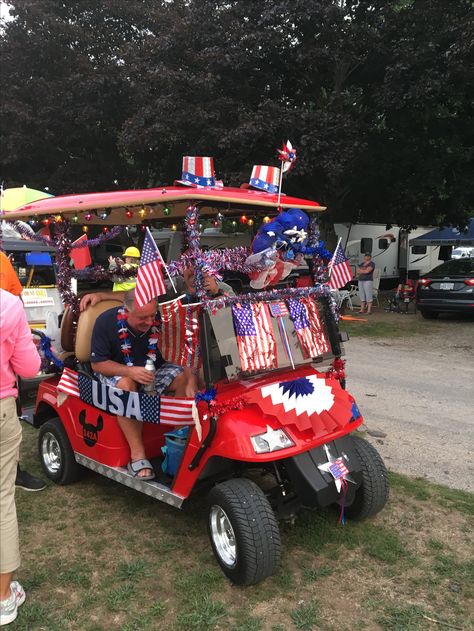 Labor Day Weekend 4th Of July Golf Cart, Golf Cart Decorations, Gold Cart, 4th Of July Parade, Lake Oconee, Fourth Of July Decor, Parade Float, Camper Decor, 4th Of July Decorations