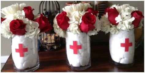 Doctor Centerpieces, Nurse Party Centerpieces, Paper Lantern Centerpieces, Doctor Graduation Party, Medical Themed Parties, Nurse Grad Parties, Nurse Graduation Party Decorations, Nursing Party, Senior Banquet