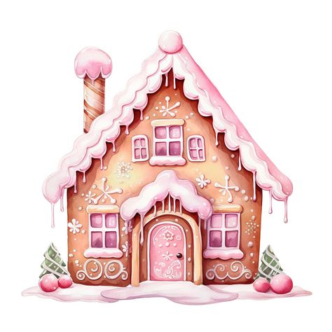 Gingerbread House Painting Ideas, Gingerbread House Doodle, Pink Christmas Gingerbread, Cute Gingerbread House Drawing, Gingerbread House Drawings, Gingerbread House Background, Pink Christmas Drawing, Ginger Bread House Drawing, Pink Christmas Illustration