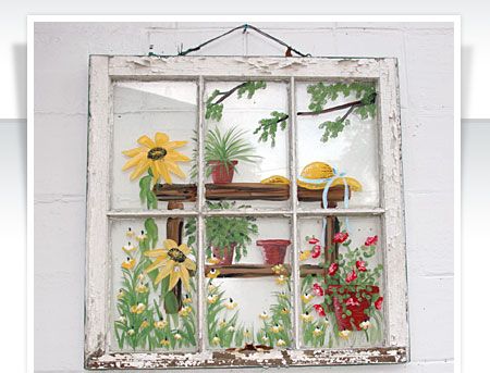 Tremain Street Cottages - paned painted window - via Remodelaholic Painted Window Panes, Old Window Art, Window Pane Art, Vintage Screen Doors, Painted Window Art, Painting On Glass Windows, Old Window Projects, Repurposed Windows, Diy Screen Door