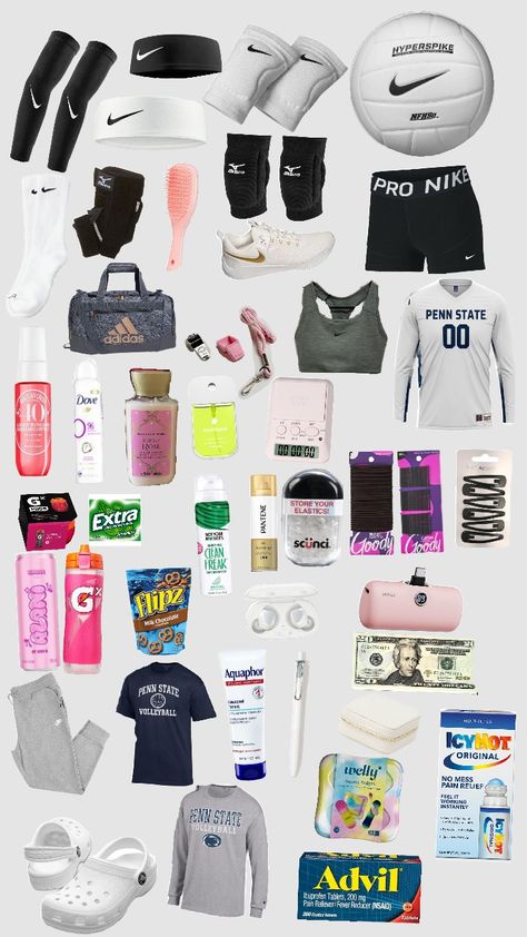 realistic v-ball bag #volleyball Volleyball Camp Outfits, What To Put In Ur Volleyball Bag, Volleyball Camp Packing List, What To Put In Volleyball Bag, Volleyball Essentials List, What To Put In Your Volleyball Bag, Whats In My Volleyball Bag, Volleyball Must Haves, Volleyball Bag Essentials List