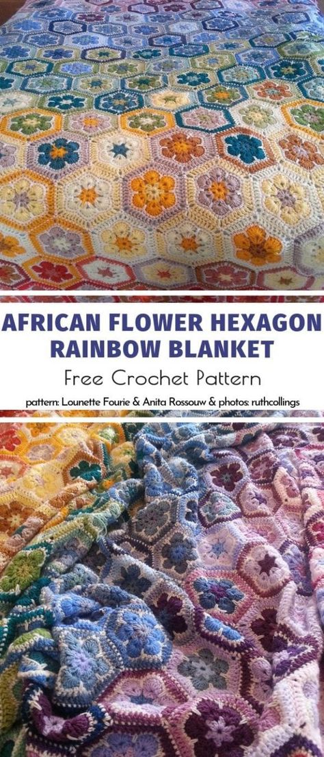 Amazing Hexagon Afghans Free Crochet Patterns Hexagon Afghan, African Flower Hexagon, Crochet Hexagons, Crochet Hexagon Blanket, Hexagon Blanket, Hexagon Crochet, Crochet African Flowers, Crochet Flower Blanket, Crochet Knit Blanket