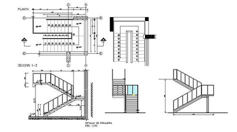 Stair Section Plan In AutoCAD File which provide detail of front view, detail of side view, detail dimensions of staircase. Stairs Section Architecture, Stairs Section, Stairs Floor Plan, U Shaped Stairs, How To Draw Stairs, Staircase Architecture, Section Plan, Stair Plan, Types Of Stairs