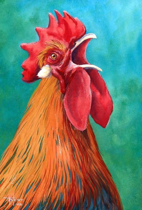 Farm Animal Paintings, Watercolor Paintings Of Animals, Rooster Painting, Chicken Painting, Rooster Art, Collage Art Projects, Watercolor Paintings For Beginners, Farm Art, Chicken Art