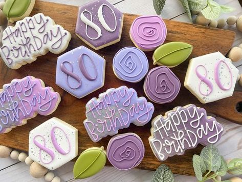 80th Birthday Cookies Women, 80th Bday Cookies, 80th Cookies Decorated, 90th Birthday Decorated Cookies, 80 Birthday Cookies, Elegant Birthday Cookies, 80th Birthday Cookies Decorated, Purple Birthday Cookies, 90th Birthday Cookies Decorated