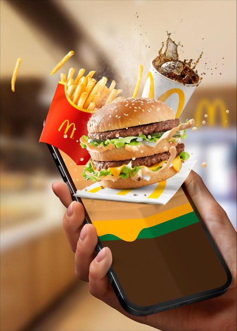 Fast Food Delivery Design, Food Advertising Design Creative, App Poster Design, Mcdonalds Ads, Mcdonalds Advertising, App Campaign, App Advertising, App Poster, Mcdonald's App