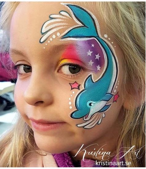 Dolphin Face Paint, Cheek Painting, Easter Face Paint, Mermaid Face Paint, Face Painting Images, Face Art Painting, Dolphin Facts, Animal Face Paintings, Practice Painting