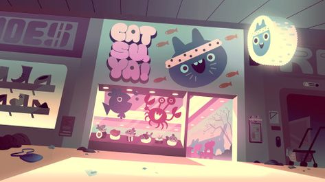 Kat Tsai, Abandoned Mall, Spiderman Across The Spiderverse, Steven Universe Background, Environment Props, Cute Furniture, Color Script, Props Art, Quirky Illustration