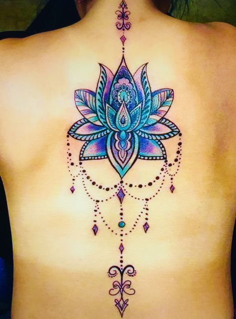 Women’s Colorful Tattoos, Lace Lotus Flower Tattoo, Colour Lotus Tattoo, Lace Tattoos For Women, Lotus Tattoos For Women, Lotus Flower Mandala Tattoo, Lotus Tattoo Ideas For Women, Tato Mandala, Lotus Mandala Tattoo