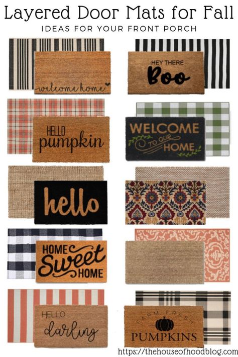 Lifestyle blogger Chelsee Hood from The House of Hood Blog shares her favorite layered door mats for Fall! This is a trend we've loved for a long time, and loved pulling together these looks! #fall #falldecor #porchdecor #layeredrugs #layeredporchrugs #frontporchdecor #modernfarmhouse #modernfarmhousestyle Fall Decorating Ideas For The Porch, Layered Door Mats, Dream Farmhouse, Outdoor Entryway, Porch Doors, Fall Front Porch Decor, Fall And Halloween, Layered Rugs, Fall Front Porch