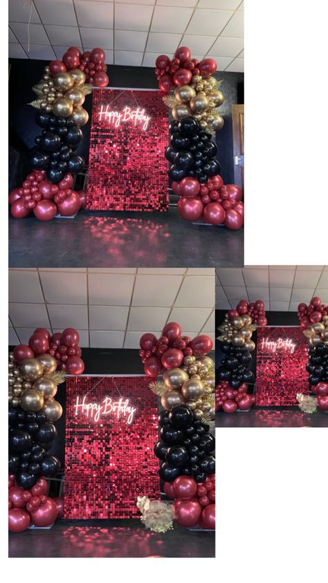 Red sequins wall with beautiful red, black and gold balloons Birthday Balloon Wall, Sequins Wall, Sequin Wall, Black And Gold Balloons, Gold And Red, Balloon Wall, Red Balloon, Gold Balloons, Red Sequin