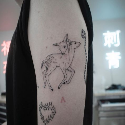 2 Headed Animals Tattoo, Two Headed Fawn, Unholy Tattoo, Fawn Tattoo, Vampire Tattoo, Sick Tattoo, Deer Tattoo, Calf Tattoo, Head Tattoos