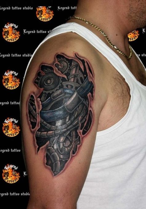 Shoulder And Arm Tattoo, Best 3d Tattoos, Nikko Hurtado, Rip Tattoo, Mechanic Tattoo, Cute Couple Tattoos, Tattoos Unique, Biomechanical Tattoo, Back Of Shoulder Tattoo