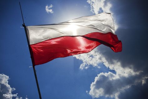 The Polish flag flying in the wind | free image by rawpixel.com Poland Facts, Polish Flag, Learn Polish, Polish People, Poland Flag, Sopot, Poutine, Krakow, Belarus