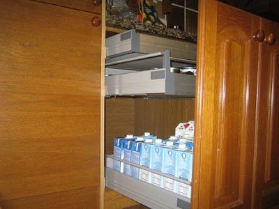 Materials: Rationell drawers, laser level, drill, existing kitchen cabinet doors Description: I installed 3 drawers with standard NEXUS fronts/covers in my existing kitchen cabinets; then I decided I could use all my existing (hardwood) doors so I drilled holes to attach Rationell drawers and metal bar. If you plan on using IKEA FRONTS (nexus) 1. [&hellip Ikea Kitchen Doors, Kitchen Drawer Inserts, Ikea Drawers, Ikea Kitchen Cabinets, Cherry Kitchen, Sliding Shelves, Hardwood Doors, Ikea Hackers, Old Cabinets