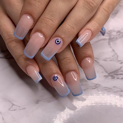 Ojo Nails, Spiritual Nails Designs, Turkish Eye Nails, Pink Nail Art Designs, Royal Blue Nails, Evil Eye Nails, Magic Nails, Cute Acrylic Nail Designs, Casual Nails