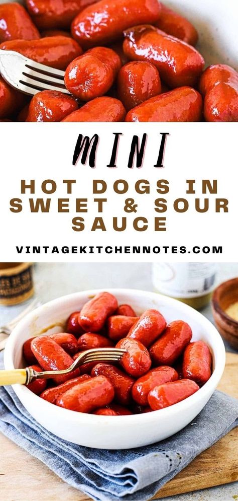 Sweet And Sour Hot Dogs, Hot Dog Appetizers Crockpot, Spicy Cocktail Weenies, Mini Weiner Appetizers, Small Hot Dog Appetizers, Mini Hotdogs Appetizer, Mini Hot Dog Recipes Lil Smokies, Sweet And Sour Cocktail Weiners, Mini Weiners Crockpot Lil Smokies