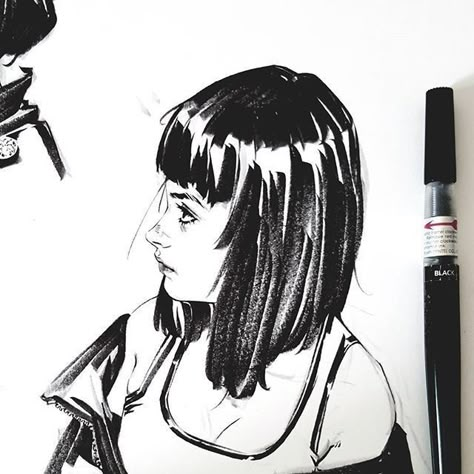 Inking Reference, Draw Hairstyles, Watercolor References, Inktober Inspiration, Cartoon Reference, Hairstyle Drawing, Brush Pen Art, Fashion Drawing Sketches, Hairstyle Fashion