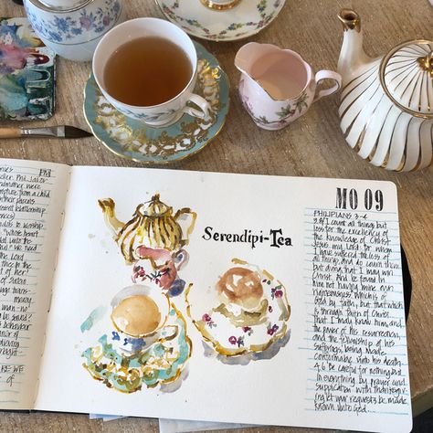 Person Pouring Tea, Tea Drawing, Pouring Tea, Liz Steel, Tea Cup Art, Tea Illustration, Tea For One, Cream Tea, Sketchbook Art Journal