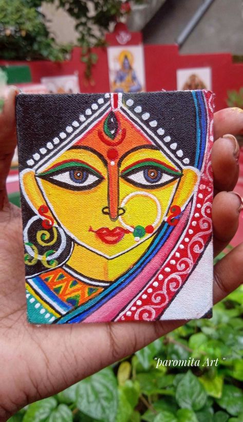 Durga Acrylic Painting, Chath Puja, Acrylic Painting Easy, Acrylic Painting For Kids, Aesthetic Paintings, Acrylic Ideas, Durga Painting, Painted Clothing, Indian Art Gallery