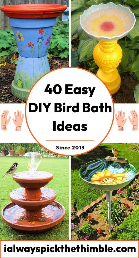 Birdbaths Diy Homemade, Diy Bird Bath Dollar Store, Diy Solar Bird Bath, Diy Birdbath Ideas, Birdbath Diy, Diy Bird Bath Ideas, Terra Cotta Bird Bath, Solar Fountain Bird Bath, Hummingbird Bird Bath