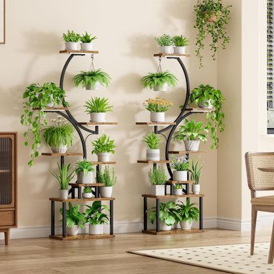 Plant Stand with Grow Lights - To promote the healthy growth of indoor plants, our plant stand features full-spectrum, timer-enabled and brightness-adjustable grow lights, ensuring your plants receive the ideal light conditions for every growth stage. Free your hands and save your time by not needing to move your plants to catch sunlight. You can place this plant stand indoor anywhere. 8-Tier, 62" Tall Plant Stand - Our indoor plant shelves feature two independent units with a total of 16 pot sp Inside Plant Stand Ideas, Plant Wall Shelves, Indoor Plant Shelf, Inside Plants Decor, Flower Quotes Inspirational, Tall Plant Stand, Indoor Plant Shelves, Plant Rack, Tall Plant