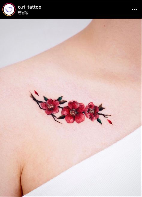 Tattoo Hoa Mini, Flower Tattoo Ideas, Small Chest Tattoos, Cherry Tattoos, Rose Tattoos For Women, Chest Tattoos, Flower Tattoo Designs, Chest Tattoo, The Soil