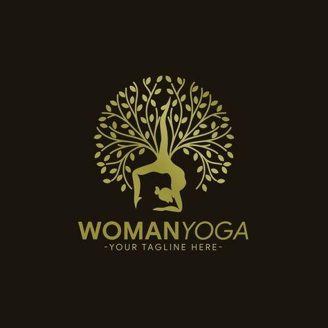 Yoga Logo Inspiration, Flower Logo Inspiration, Golden Woman, Gold Template, Butterfly Line Art, Yoga Logo Design, Yoga Symbols, Tree Logo Design, Brain Logo