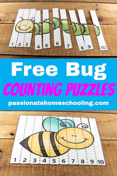 FREE COUNT TO 10 BUG PUZZLES: These counting to 10 bug puzzles are so cute!! My daughter loves to practice her numbers with these fun activities. A perfect way to have fun practicing early math skills. #preschool #mathpuzzles #homeschool #preschoolactivities Bug Activities, Numeracy Activities, Insects Preschool, Counting Puzzles, Bugs Preschool, Number Activities, Aktivitas Montessori, Early Math, Math Activities Preschool